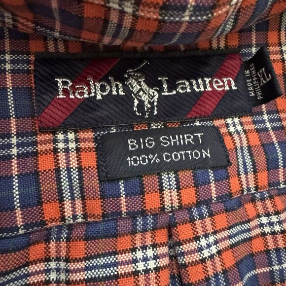 Ralph Lauren Big Shirt 100% Cotton Casual Button Down Red and Blue Plaid SIze XL - Picture 2 of 7